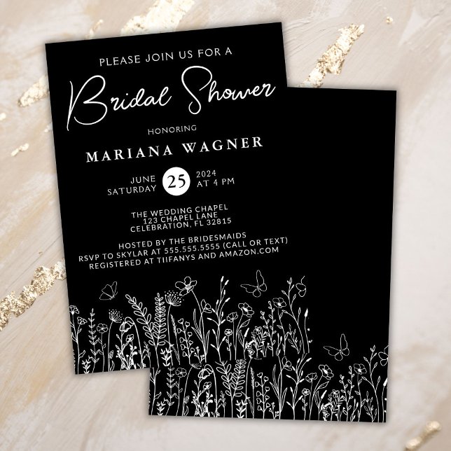 Black Wildflowers Bridal Shower Invitation (Creator Uploaded)