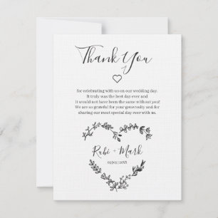 Black Wildflowers Heart for Wedding Thank You Card
