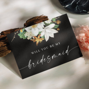 Black Will You Be My Bridesmaid   White Floral Postcard