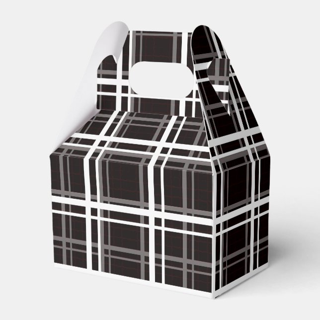 Black Windowpane Plaid Grid Stripes Pattern Design Favour Box (Front Side)