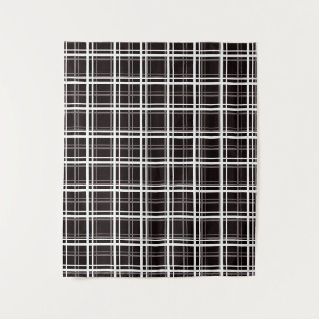Black Windowpane Plaid Grid Stripes Pattern Design Tapestry (Front)