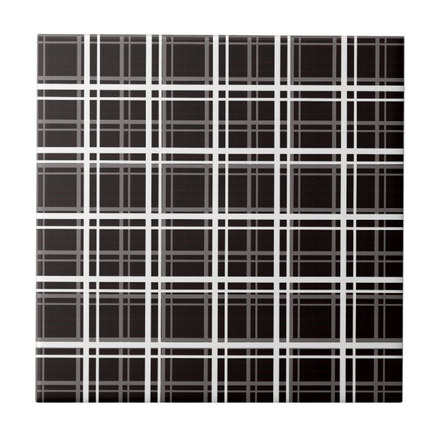 Black Windowpane Plaid Grid Stripes Pattern Design Tile (Front)