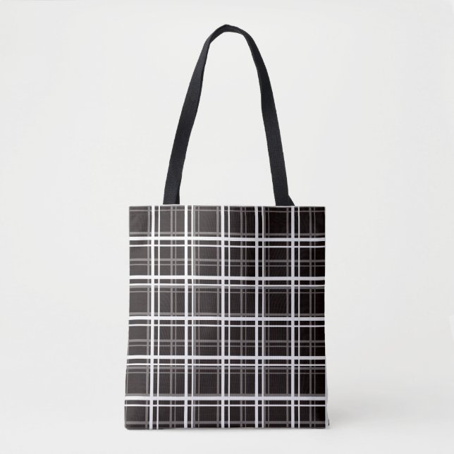 Black Windowpane Plaid Grid Stripes Pattern Design Tote Bag (Front)