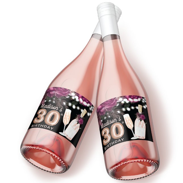 Black Wine Luxury 30th Birthday Personalised Sparkling Wine Label (Creator Uploaded)