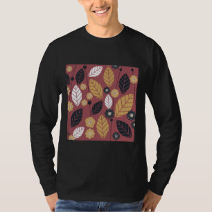 Black Wine Red Mustard Saffron Leaves And Flowers T-Shirt
