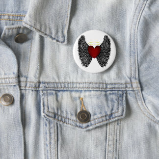 Black Winged Halo Heart 6 Cm Round Badge