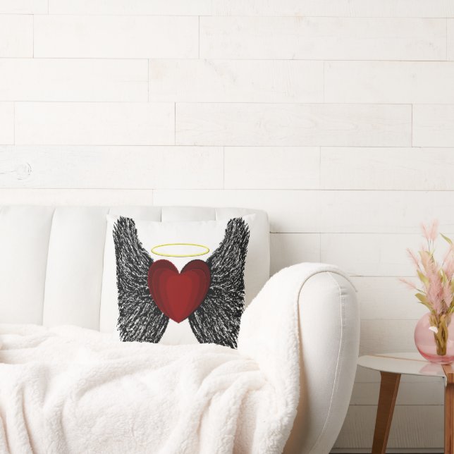 Black Winged Halo Heart  Cushion (Couch)