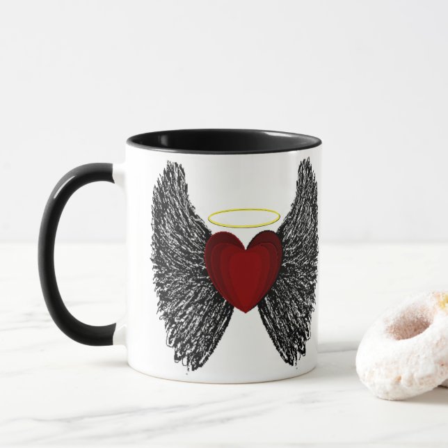 Black Winged Halo Heart  Mug (With Donut)