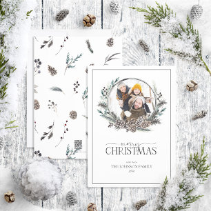 Black Winter Berry Wreath Merry Christmas Photo Ho Holiday Card