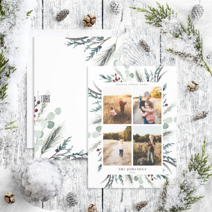 Black Winter Botanicals 4 Photo Holiday Card