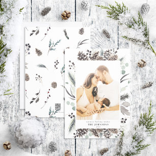 Black Winter Pinecone Botanicals Photo Holiday Car Card