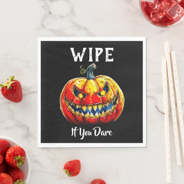 Black Wipe if you dare Halloween Smiling Pumpkin Napkin (Insitu)