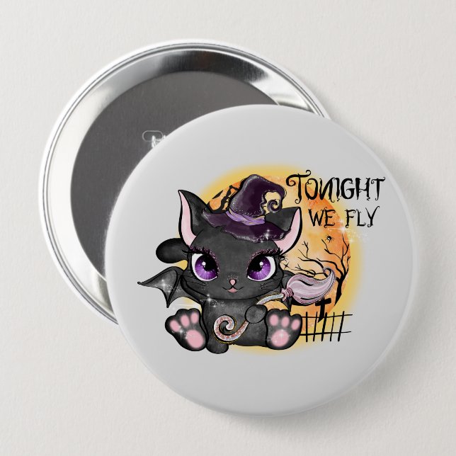 Black Witch Cat | Halloween Cat 10 Cm Round Badge (Front & Back)