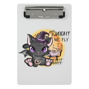 Black Witch Cat Halloween Cat Mini Clipboard