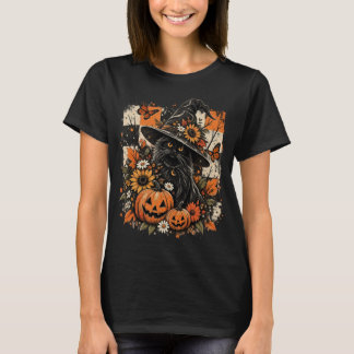 Black Witch Cat Halloween Outfit Vintage Pumpkin T-Shirt