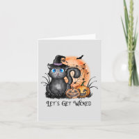 Black Witch Cat with Spider Web & Jack-O'-Lanterns
