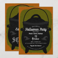 Black Witch Cauldron Orange Green Halloween Party