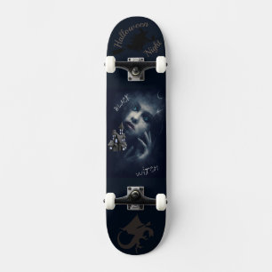 Black witch Halloween Night Haunted Photo  Skateboard