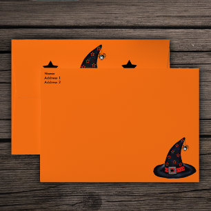 Black Witch Hat Stars Spider Halloween Samhain Inv Envelopes