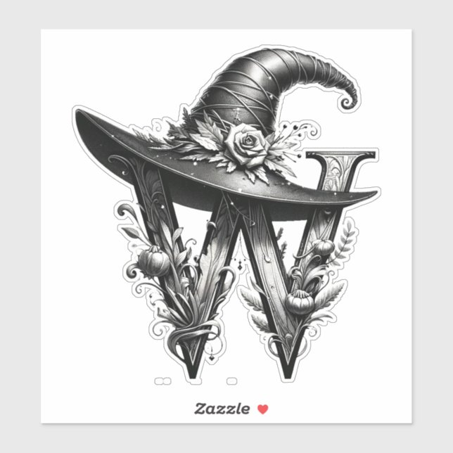 Black Witch Hat Witchy Letter W Custom Initial  (Sheet)