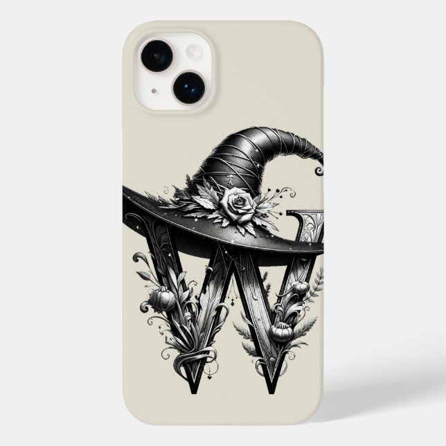 Black Witch Hat Witchy Letter W Custom Initial  Case-Mate iPhone Case (Back)