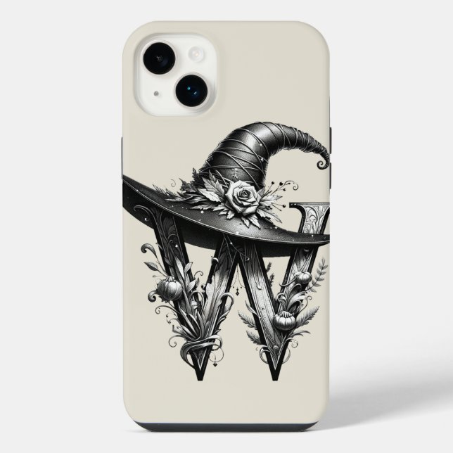 Black Witch Hat Witchy Letter W Custom Initial  iPhone Case (Back)