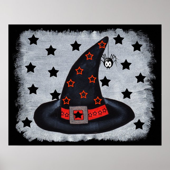 Black Witch Hat With Stars and Spider Poster (Front)