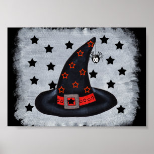 Black Witch Hat With Stars and Spider Poster