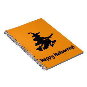 Black Witch on Orange - Happy Halloween  Notebook