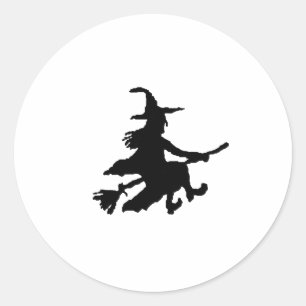 Black witch on Yellow Classic Round Sticker