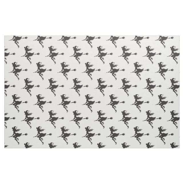 Black Witch Riding Broom Halloween Thunder_Cove Fabric (Fat Quarter)