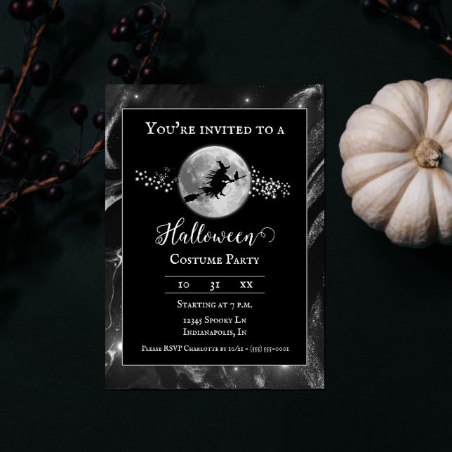 Black Witch Silhouette Halloween Party Invitation (Black Witch Silhouette Halloween Party Invite)
