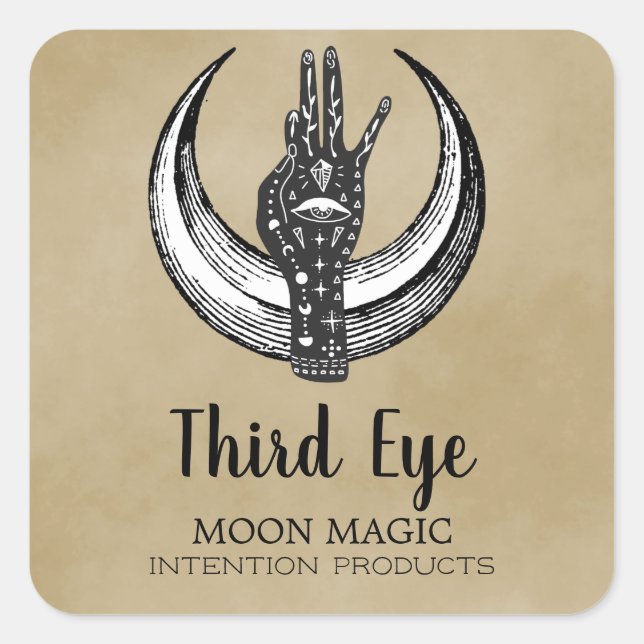 Black Witchcraft Hand Moon Intention Spells Square Sticker (Front)
