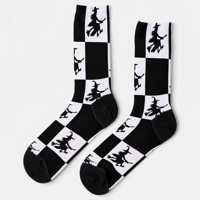 Black Witches Black & White Chequered Socks (Left)