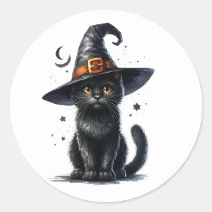 Black Witches Cat Halloween Stickers