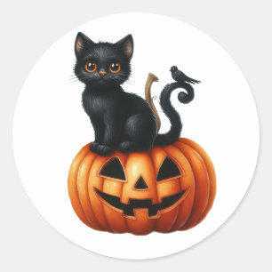 Black Witches Cat Halloween Stickers