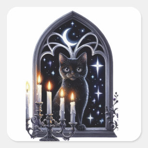 Black Witches Cat Halloween Stickers