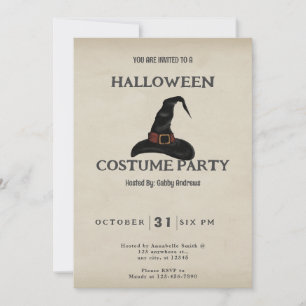 Black Witches Hat Vintage Halloween Invitation