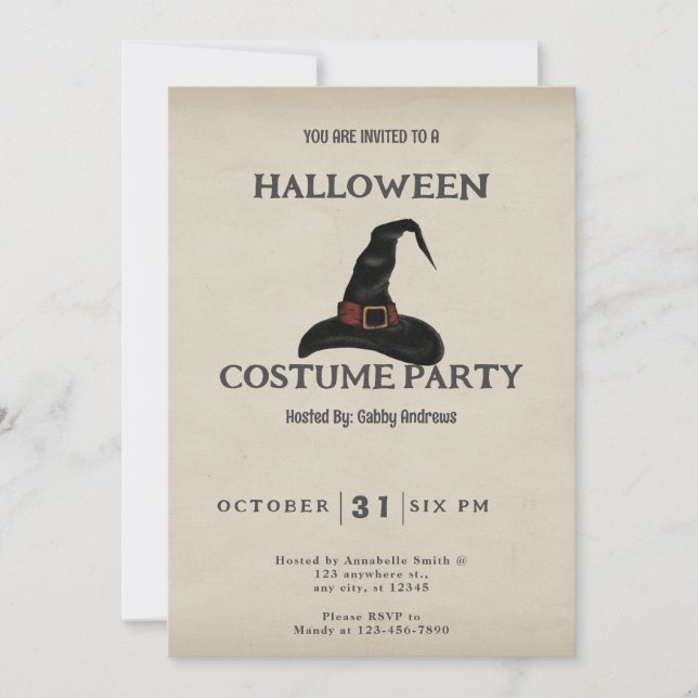 Black Witches Hat Vintage Halloween Invitation (Front)