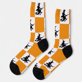 Black Witches Orange & White Chequered Socks