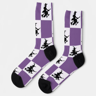 Black Witches Purple & White Chequered Socks
