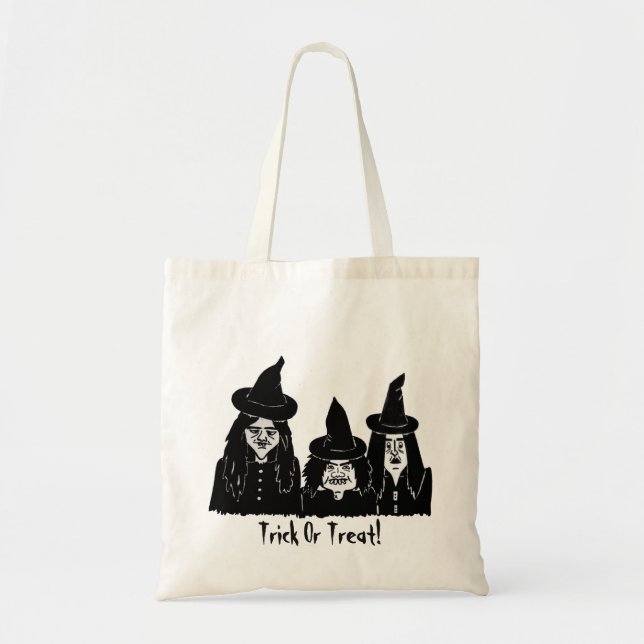 black witches spooky trick or treat halloween tote bag (Front)