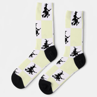 Black Witches Yellow & White Chequered Socks