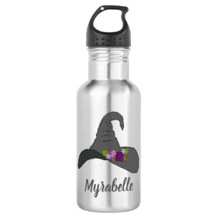Black Witch's Hat with Flowers Personalised 532 Ml Water Bottle