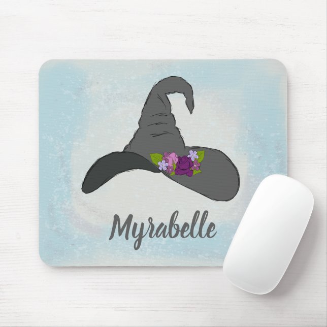 Black Witch's Hat with Flowers Personalised Mouse Pad (With Mouse)