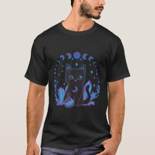 Black Witchy Cat Crystals Gothic Women Kawaii Past T-Shirt