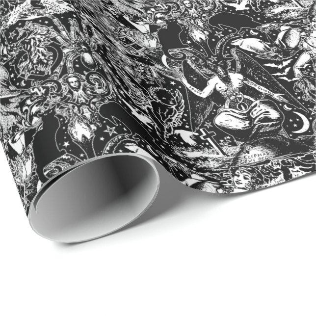 Black Witchy Gothic Victorian Goth Baphomet Wrapping Paper (Roll Corner)