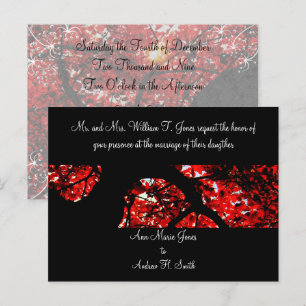 Black with Autumn Fall Red Leafed Tree Wedding Invitation Postcard