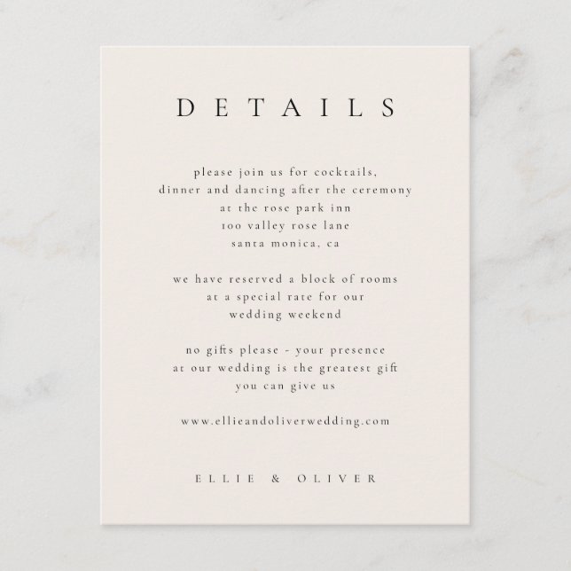 Black with Beige Elegant Details Wedding Modern Enclosure Card (Front)