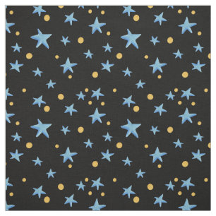 Black with blue stars and yellow dots whimsical fabric